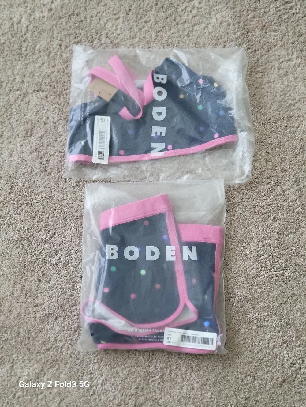 ♥️NWT♥️ Boden Girls' Navy Polka Dot Two Piece Bathing Suit with Pink Straps